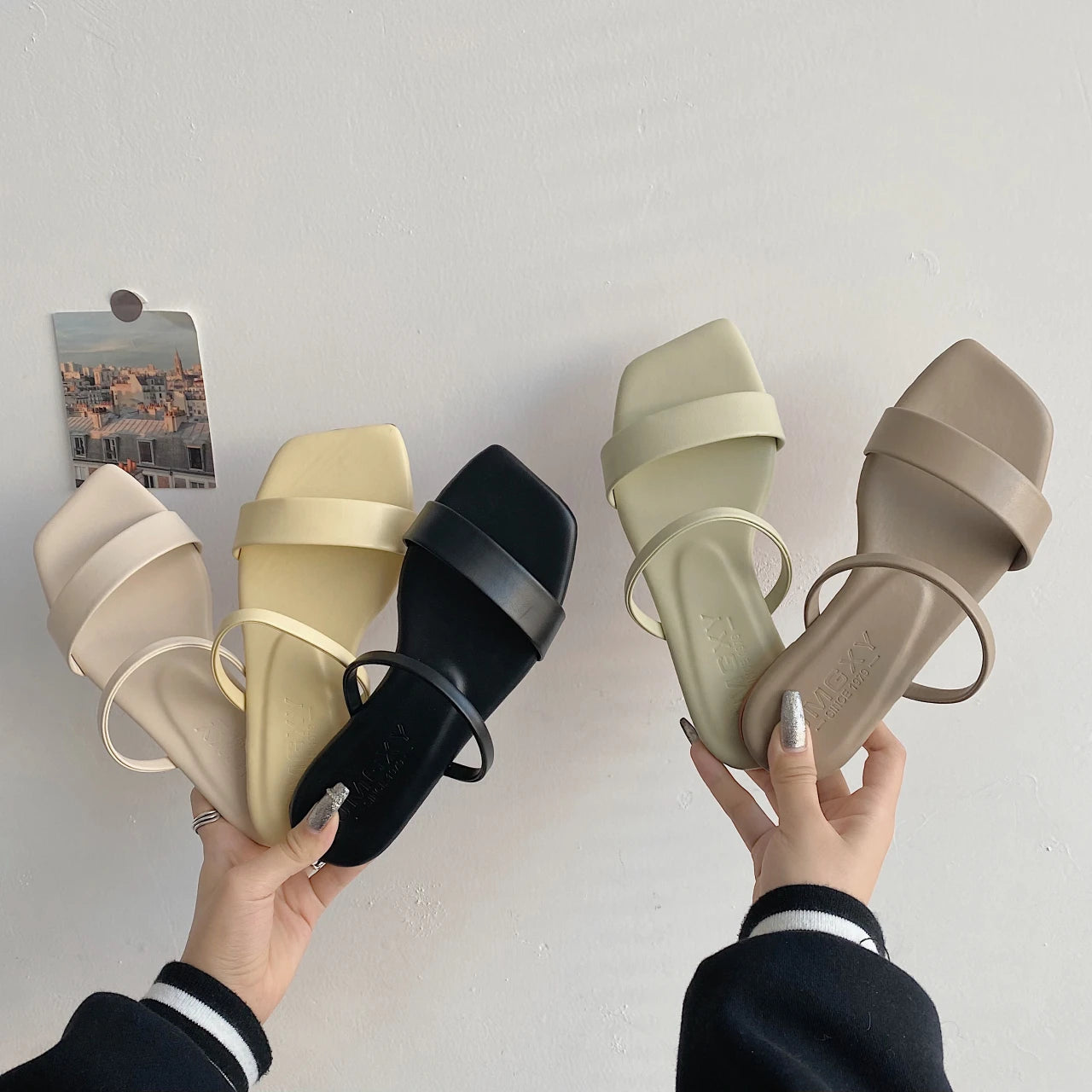 Simple Solid Color Flat slippers Sandals K38