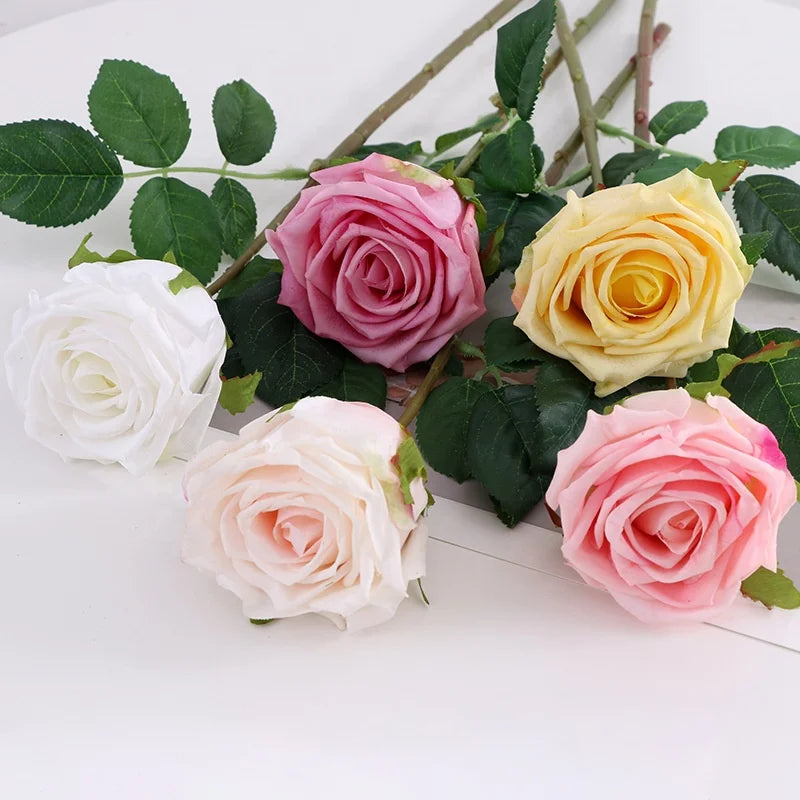 JCF434 Big Heads Pink Color Rose Artificial Real Touch Latex Flower Rose Moisturizing Hand Feeling