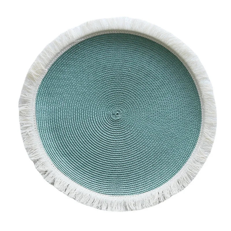 European Normcore Insulation Mat Modern DIY Non-Slip Table Coaster with Floral/Striped/Solid PVC Tassel Edge For Home Use