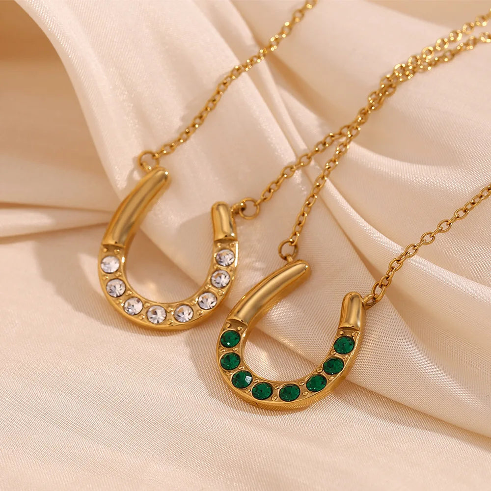 Fashion Ins Horseshoe U Shape Pendant Necklace Jewelry Stainless Steel 18K Gold PVD Plated Zircon Diamond Pendant Necklace