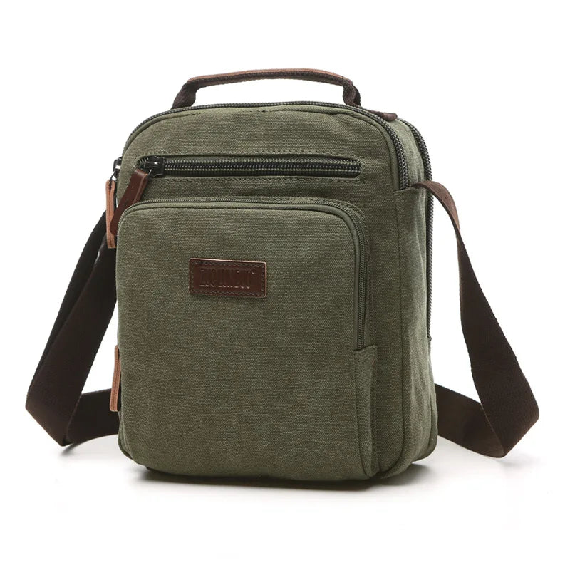 Men's Retro Horizontal Crossbody Business Sling Bags Fashionable Blank Canvas Fabric Eco-Friendly with Plain Pattern