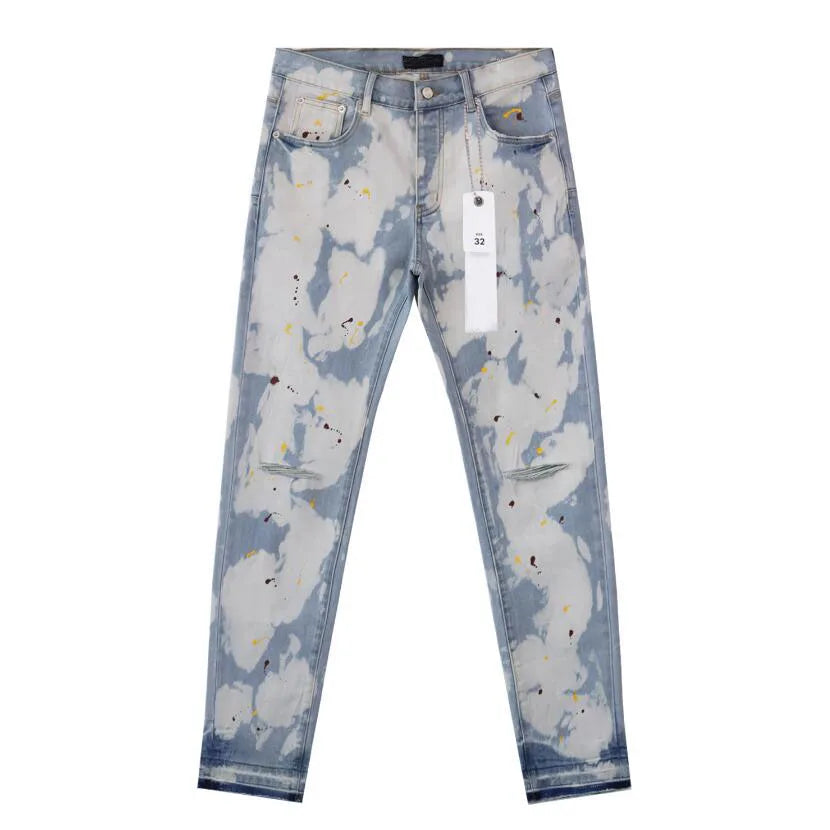 Fashion Street Fit Custom Straight Jeans Hip Hop Stretch Ripped Denim Jeans Denim Ripped Men's Slim Jeans Trousers