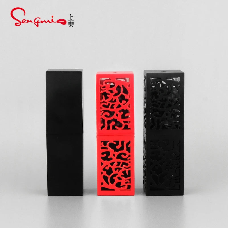 In Stock Ready to Ship Hot Sale Empty Custom Square Red Makeup Containers Lipstick Tube with Screen Printing 4.3g Capacity