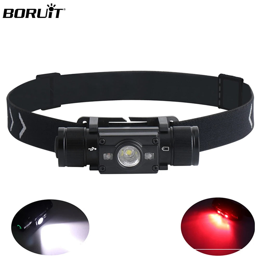 BORUiT Red Light Hunting Safety Head Lamp 1000 Lumens IPX6 Waterproof Long Range Light Rechargeable Multicolor Scheinwerfer