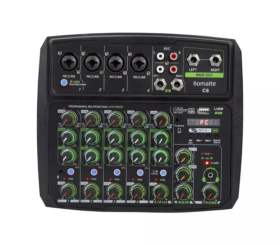 Depusheng C6 Professional 6 Channels Mini Audio Mixer for Live on the Computer Networking Teaching