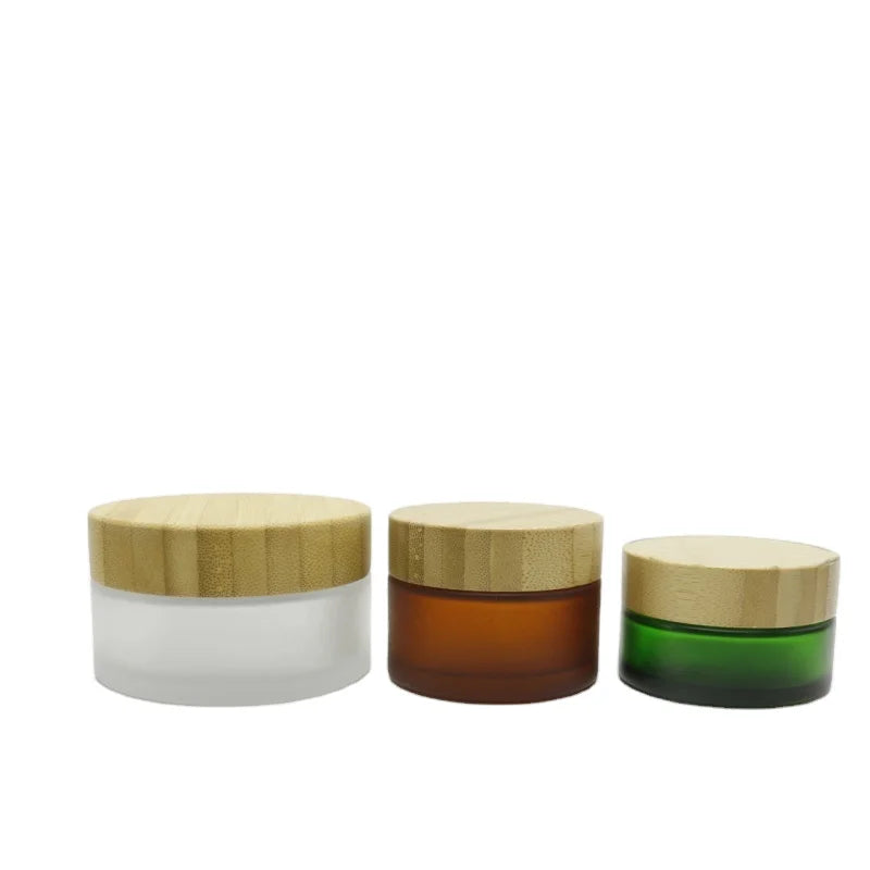 Bamboo Cosmetic Packaging 30g 50g 100g Glass Jar 30ml 50ml 100ml 120ml Frosted Glass Bottle with Bamboo Lid