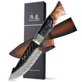 SHANGDAO Premium 5 Inch 67 Layers 10Cr15CoMoV Damascus Sharp Utility Knife with Leather Sheath - Resin & Wood Handle