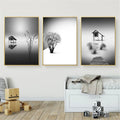 Black and White Quiet House Tree Canvas Print Poster Wall Picture Art Decoration Oil Painting on Canvas Poster Print Art Picture