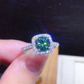 Classic Green Moissanite Ring 2 Carat Women Wedding Four-Claw Square Moissanite Silver Rings Adjustable Girls Ring Jewelry