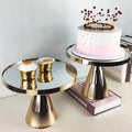 Fancy Metal Gold Mirror Face Wedding Cake Stand 2 Size One Set for Party Cake Decorative