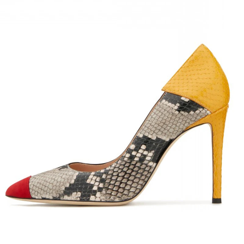 Women Factory Wholesale Stiletto Pointed Toe Party Snake Print High Heels Pumps