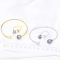 9-12mm 925sterling Silver Gold Plated Wholesale Real Tahitian Pearl Bangles Salt Water Fancy Jewelry Resizable for Women