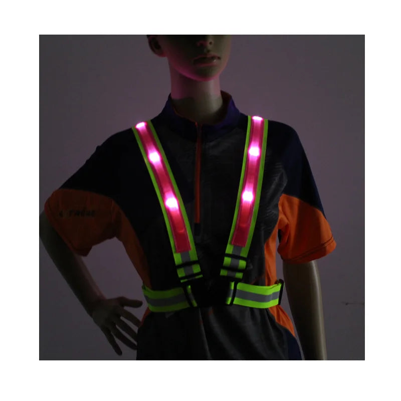 Led Lighted Flash Luminous Reflective Tape Battery Operated Net Safety Vest T-shirt Clothing and Belt for Night Running Jogging