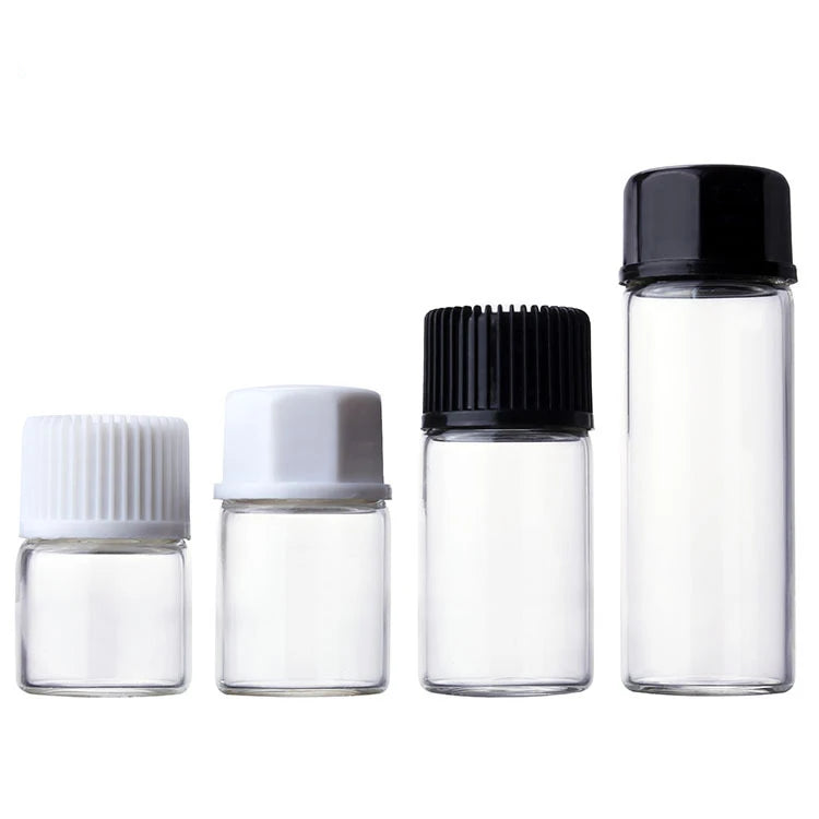 HeLun Factory 1ml 2ml 3ml 5ml Sample Clear Essential Oil Glass Vials with Plug Cap