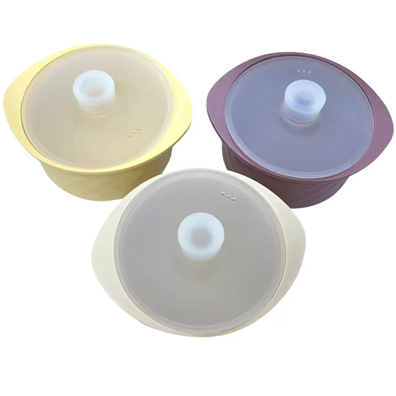 Custom Silicone Food Steamer with Handle Lid  BPA Free Steam Cooker Pot Silicone Pot for Microwave Food Steamer Bowl