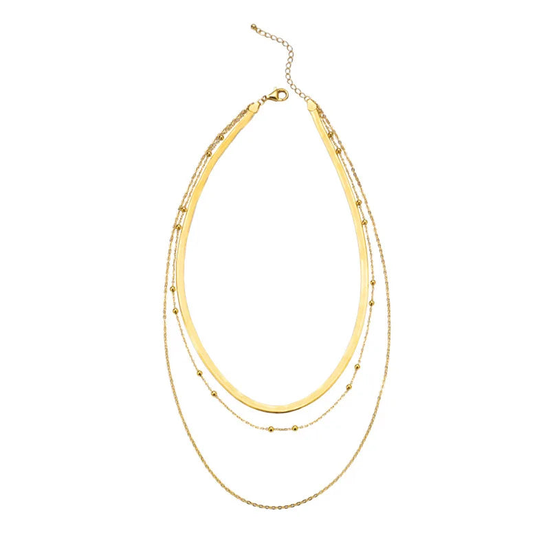 18K Gold Plated Multilayer Clavicle Chain Fade-Free Shiny Sterling Silver S925 Layered Necklace