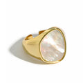 WMJF364 S925 Sterling Silver Adjustable Open Band Ring Boho Chic Statement Signet Style with White Mother of Pearl Fine Jewelry