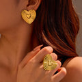 Nimai Exaggerated Gold Heart Stud Earrings Rings Hypoallergenic 316 Stainless Steel 18K PVD Plated Trendy Unisex Jewelry Set