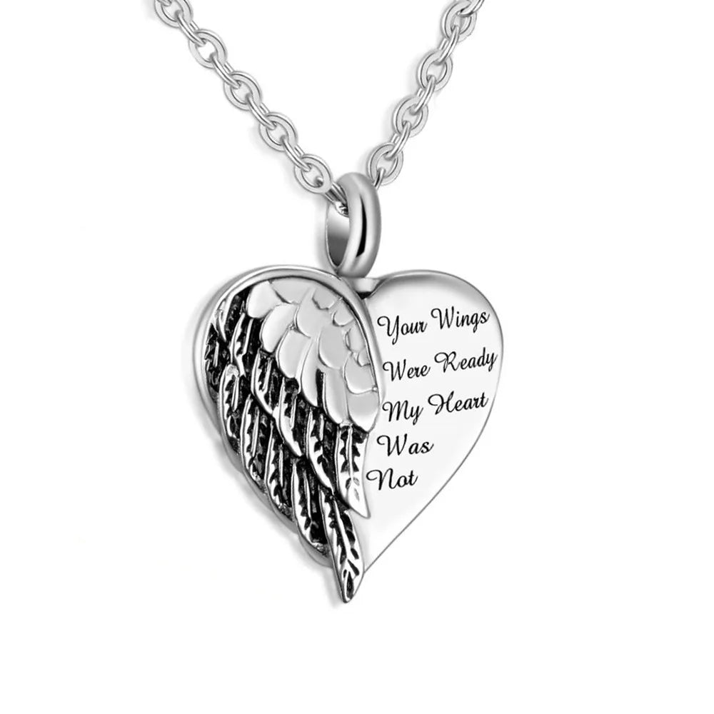 Wing Stainless Steel Heart Custom Cremation Jewelry Urn Zircon Photo Locket Pendant Necklace Keepsake Gift for Ashes