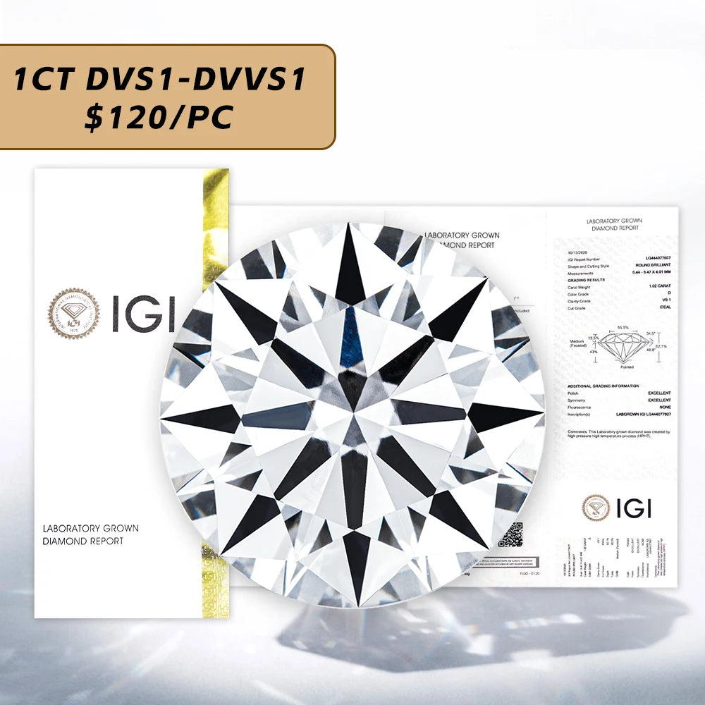 IGI  Certificate 1ct DVS1 DVVS2  DVVS1  Wholesale Lab Created  Diamond HPHT CVD Lab Grown Diamond