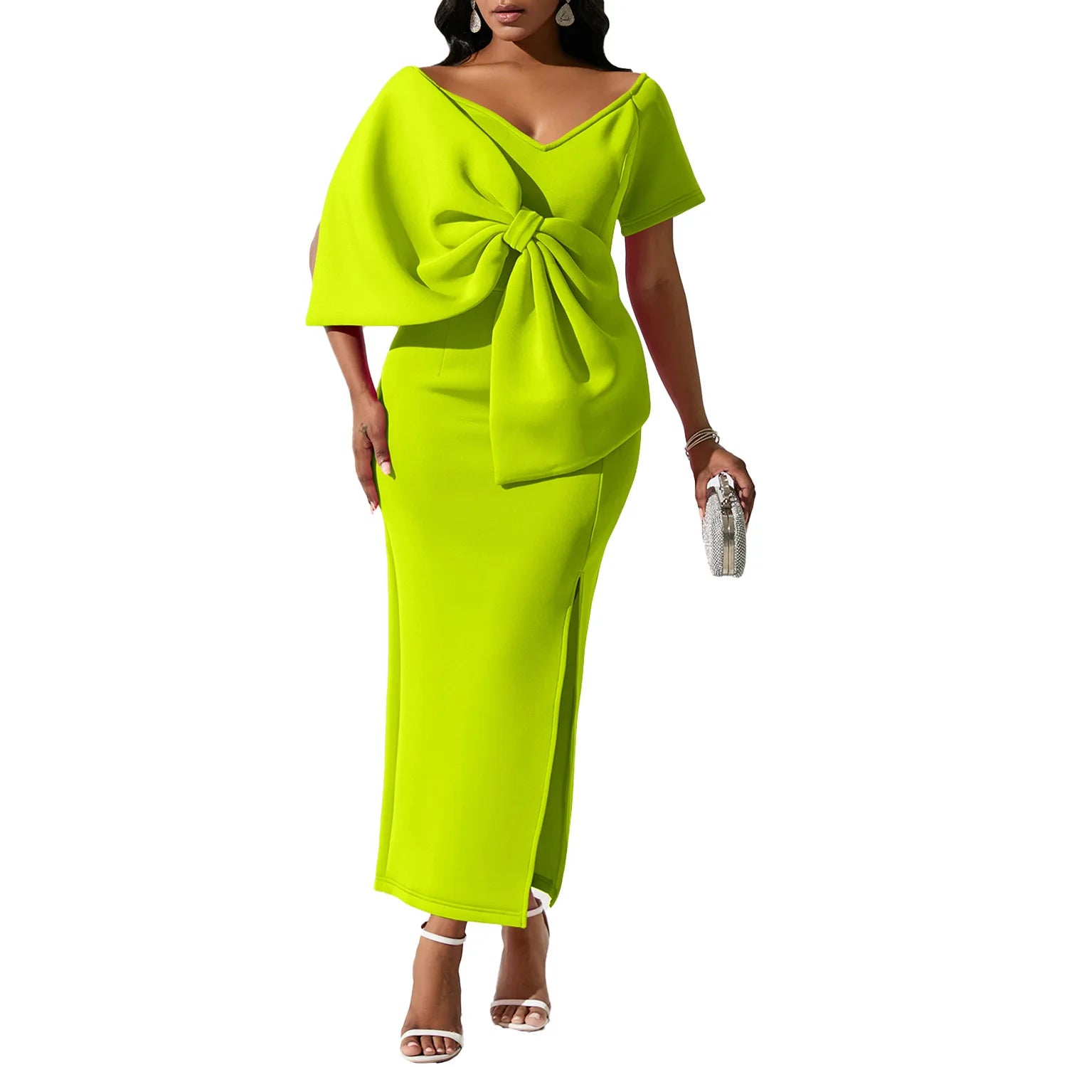 Fashion African Girls Dresses Plus Size Evening Party Dress With Butterfly Slit Prom Gowns Evening Formal Dresses