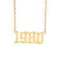 Old English 1980 to 2024 18k Gold Plated Number Necklace Pendant Stainless Steel Jewelry Birth Year Necklace for Birthday
