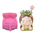 E-0011 Adorable Blankly Girl Flowerpot Silicone Mold Pen Container Succulent Plant Potted Cement Resin Wax Making Tools Ornament