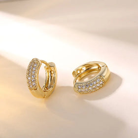 Ywxs Hot Selling Simple Elegant 18k Gold Plated Sliver Zircon Gemstone Jewelry Fashion Temperate Bridal Stud Hoop Earrings
