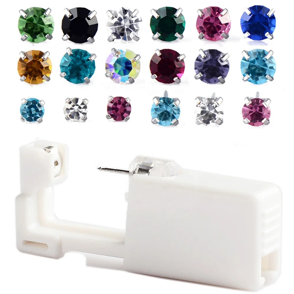24PCS/Box Disposable Ear Piercing Gun  CZ Earring Tragus Helix Piercing NO PAIN Piercer Tool Machine Kit  Body Piercing Jewelry
