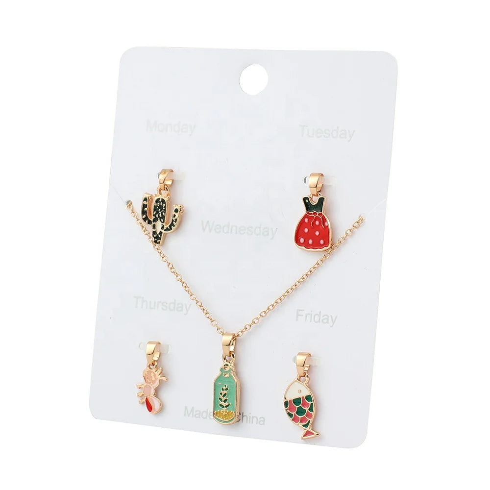 New Arrival Cute Gold Plated Zinc Alloy Enamel Pendant Fashionable Kids Jewelry Set for Girls