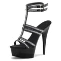 Black stiletto 15 cm anti slip pole dance high heels model show fashion sandals Gothic large women's leaky toe shoes