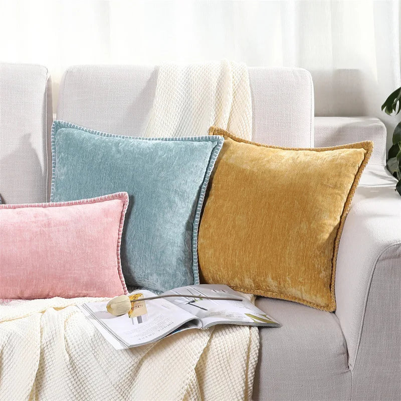 Cotton Thread Stitched Woven Solid Dyed Chenille Throw Pillow Case & Cushion Cover for Hospital and Home Use