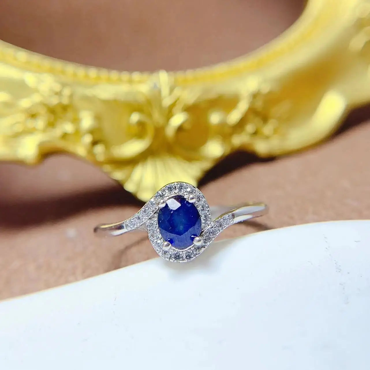 Hot Popular Rose Gold Plated Classic 925 Sterling Silver 4mm*5mm Oval Cut Natural Sapphire Stone Bridal Set Women Rings