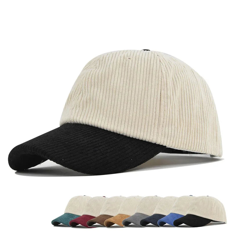 Fashion 3D Embroidery 6-Panel Curved Brim Two-Toned Sporty Custom Logo Strap Corduroy Baseball Caps