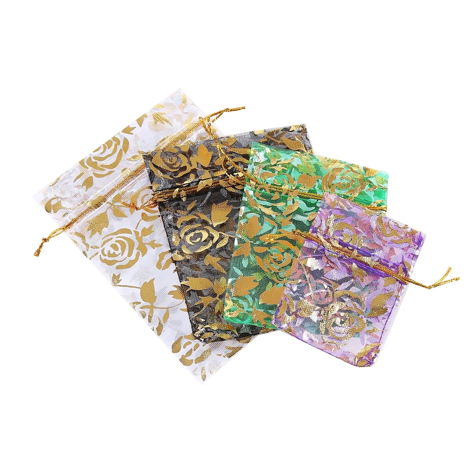 Cheap Festival Gift Jewelry Packaging Cute Printed Drawstring Closure Custom Logo Hot Stamped Organza Multiple Sizes Multicolor
