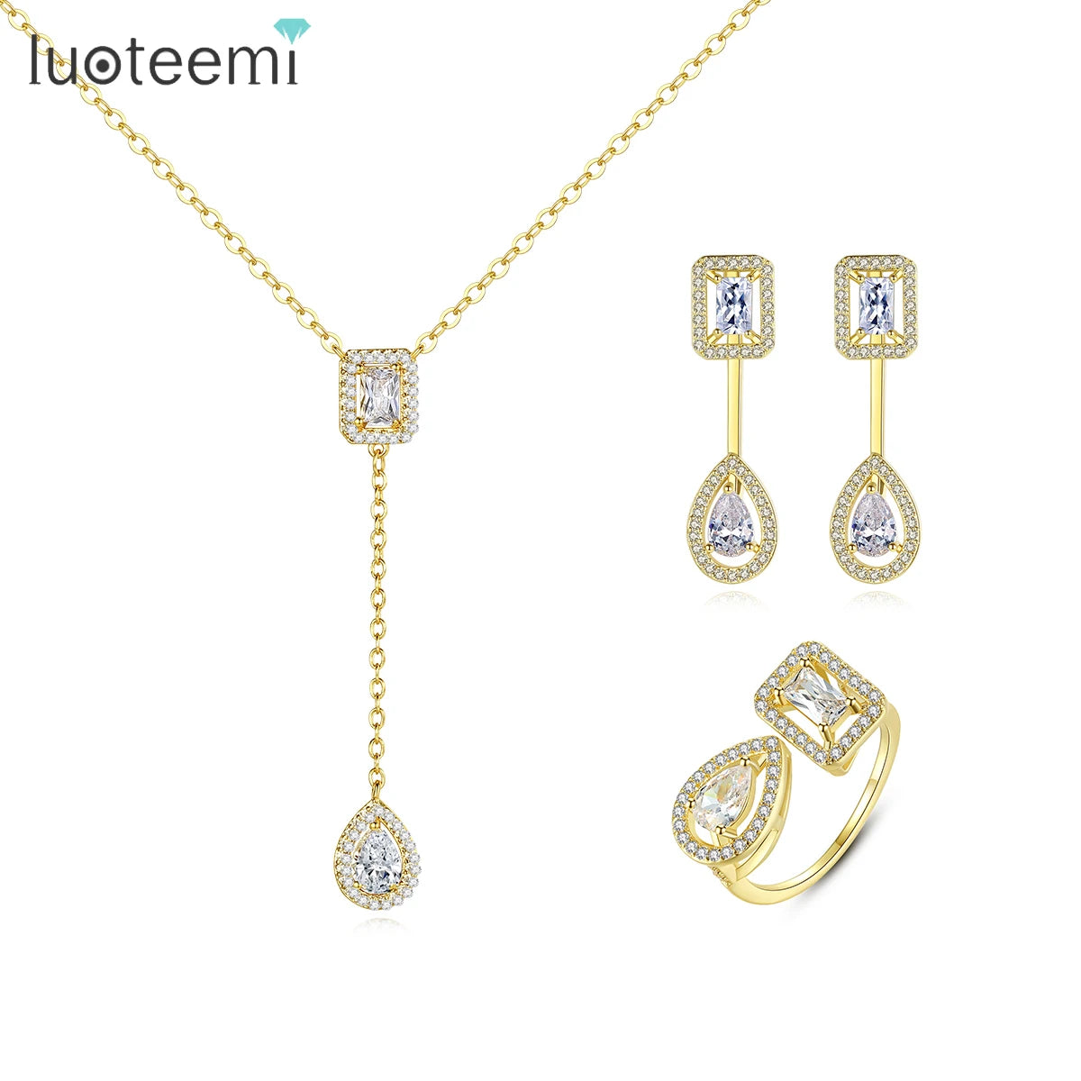 LUOTEEMI Hot Sale Cubic Zirconia Women Jewelry Sets Geometric Shape Classic Set Wholesale Jewelry Factory