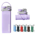 Purple Anti-scald Collapsible 600ml Eco-Friendly Travel Water Bottle Silicone Lightweight Camping Sports with Straw