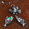 SS8-1321P Steel Solider Fish Bone With Green Eye Necklace Popular Pendant Stainless Steel Men Unique Jewelry