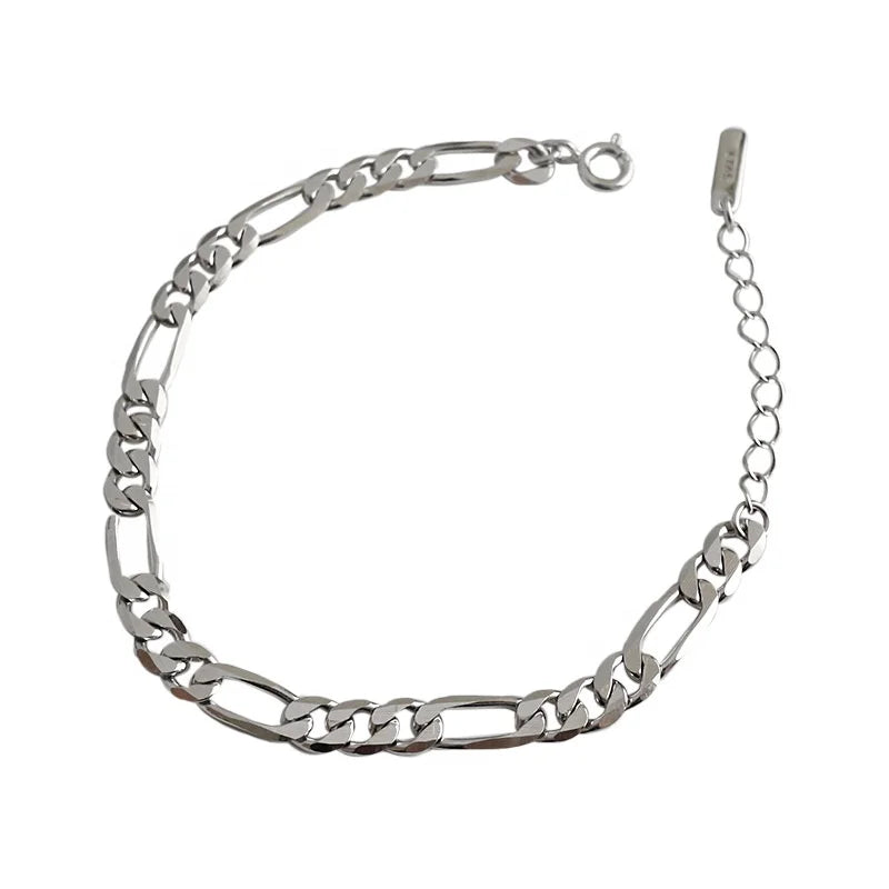 VIANRLA 925 Sterling Silver Chain Bracelet Women Figaro Chain Bracelet Rhodium Hand Chain Bracelet