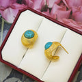 Ilona 18K Gold Plated Copper Turquoise Inlaid  Textured Chunky Statement Stud Earrings Vintage Boho Western Jewelry for Women