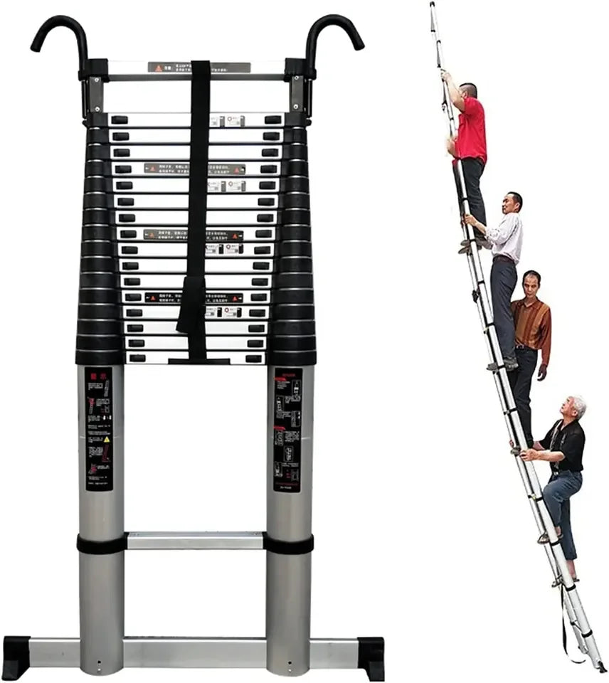 Industrial Aluminum Single Ladder 12-Step Portable Telescopic Ladder with 10cm Hook 150kg Load Capacity CE Certified
