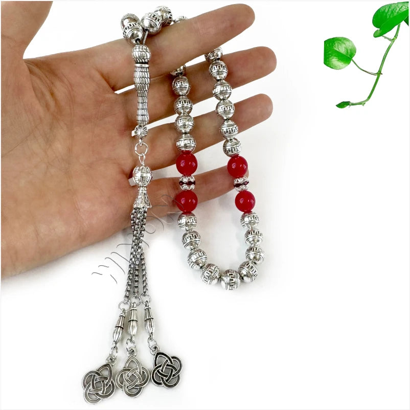 Professional Middle Eastern Silver Plated Alloy Tasbih 8R 33 Tesbih Islamic Prayer Beads Muslim Rosary Arabic Bracelet Rosary