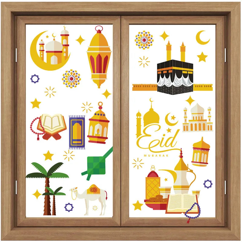 9 Pcs Ramadan Window Stickers Eid Mubarak Home Decoration 2022 Ramadan Kareem Islamic Wall Sticker Muslim Wall Decor XJ0199