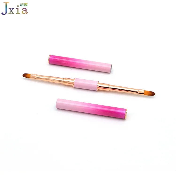 Dual End Pink Gradient Ombre Metal Handle Nail Art One Stroke Petal Painting Tools Oval Gel Brushes