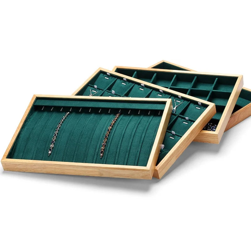 Digu Solid Wood Jewelry Counter Ring Plate Necklace Bracelet Jewelry Display Tray Look Pallets 12 Compartment Storage Tray