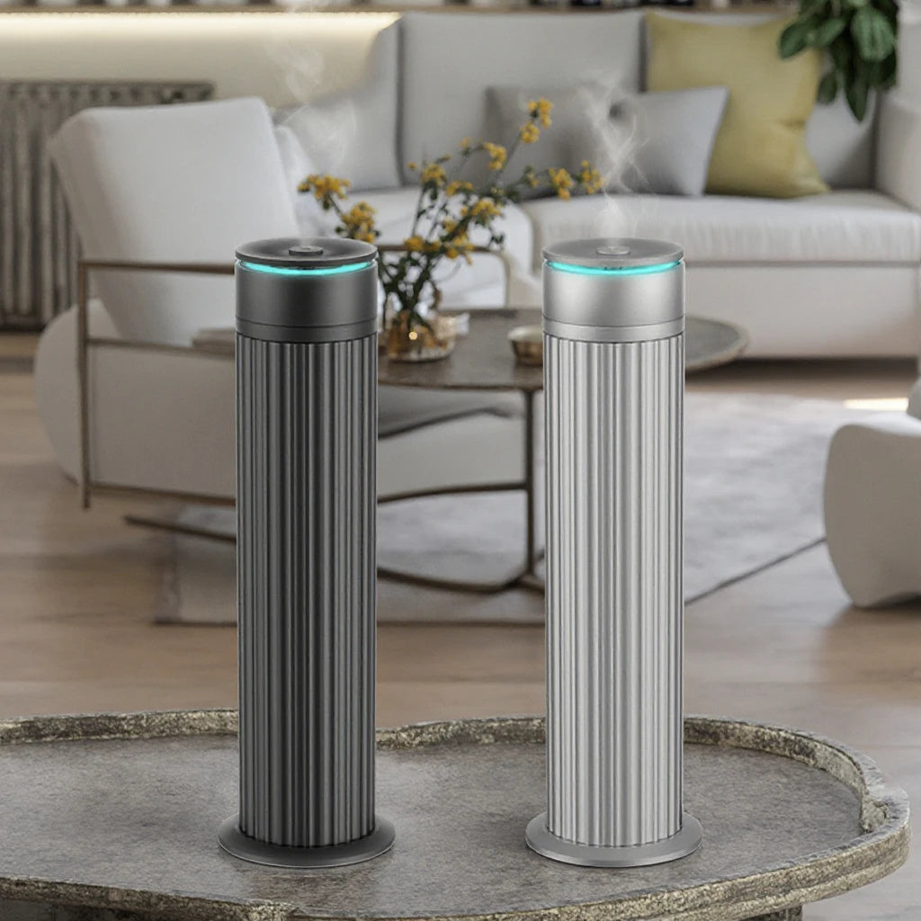 Luxury Portable Silver & Black Cylindrical Essential Oil Aroma Diffuser Waterless Smart Scent Dispenser for Hotels & Home