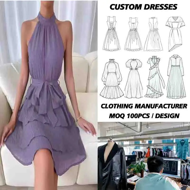 OEM ODM Manufacturer Simple Classic Summer Style Sleeveless Women Design Clothing Modern Mini Falbala Elegant Slim Dresses