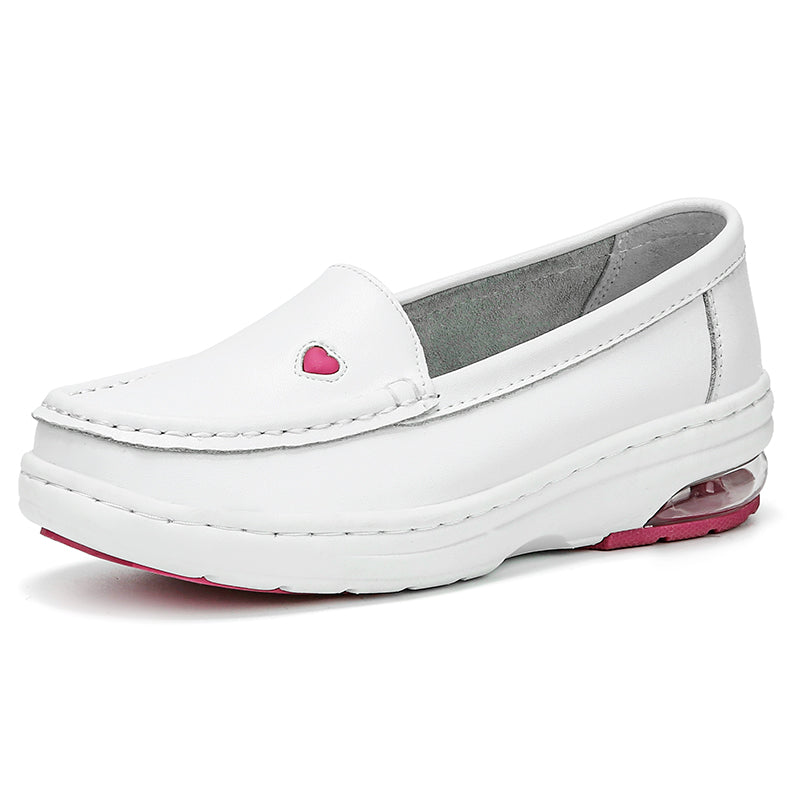 Genuine Leather Loafers Women's Nurse Cushion Hollow Breathable Single Shoes Hospital Working Platform Shoes