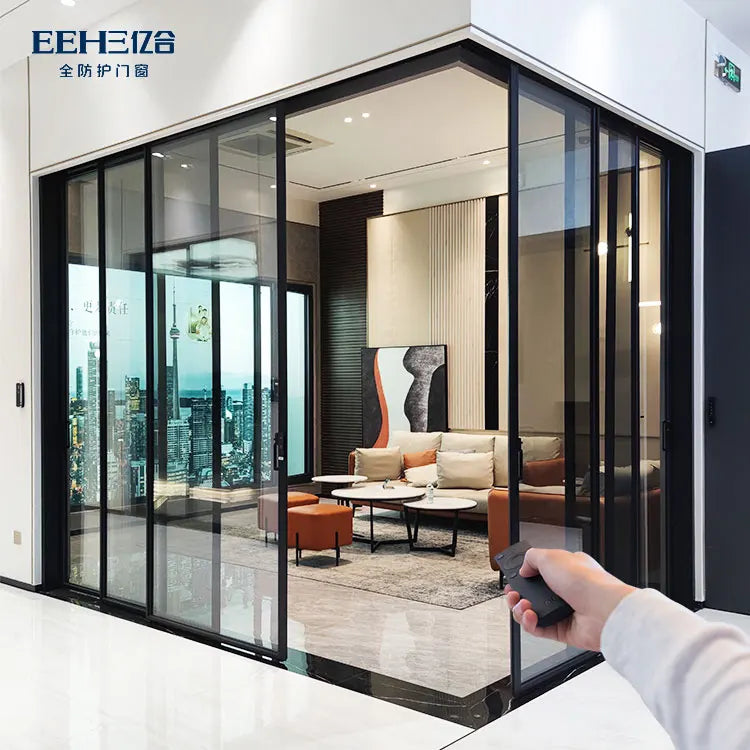 100% Virgin Aluminum Standard Automatic Aluminum Alloy Glass Sliding Door Automatic Soundproof Sliding Door