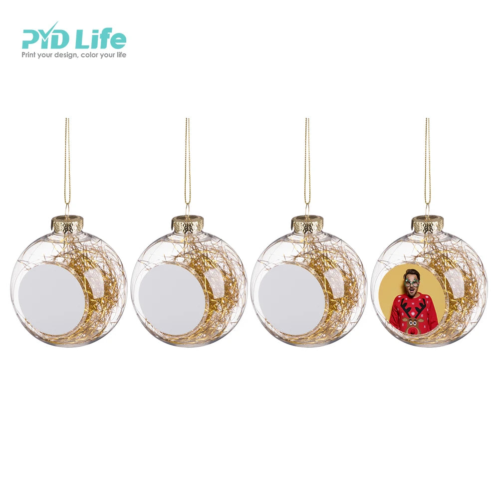 PYD Life Silver 8CM PET Clear Home Sublimation Blank Christmas Hanging Ball Tree Decoration Ornaments